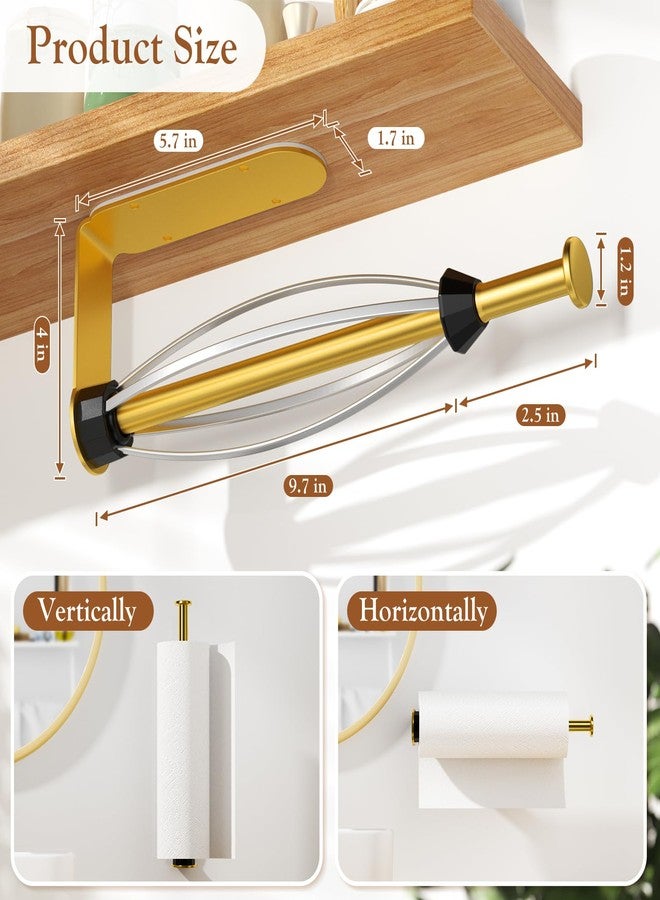 Winproper Paper Towel Holder Under Cabinet with 2 Hooks, Paper Towel Holder Wall Mount with Damping Effect, Self-Adhesive or Drilled Paper Roll Holders for Kitchen, Bathroom, RV(Gold) - Image 5