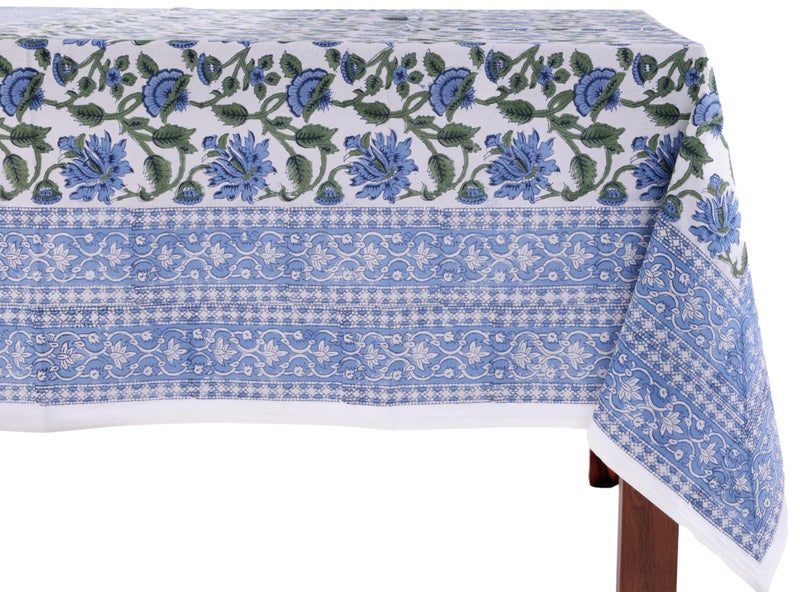 ATOSII Taj 100 Cotton Summer Tablecloth Block Print Floral Square Table Cloth for Dining Table I Parties Wedding Outdoors Grand Millenial Decor 60 X 60 Inches I 4 Seater I