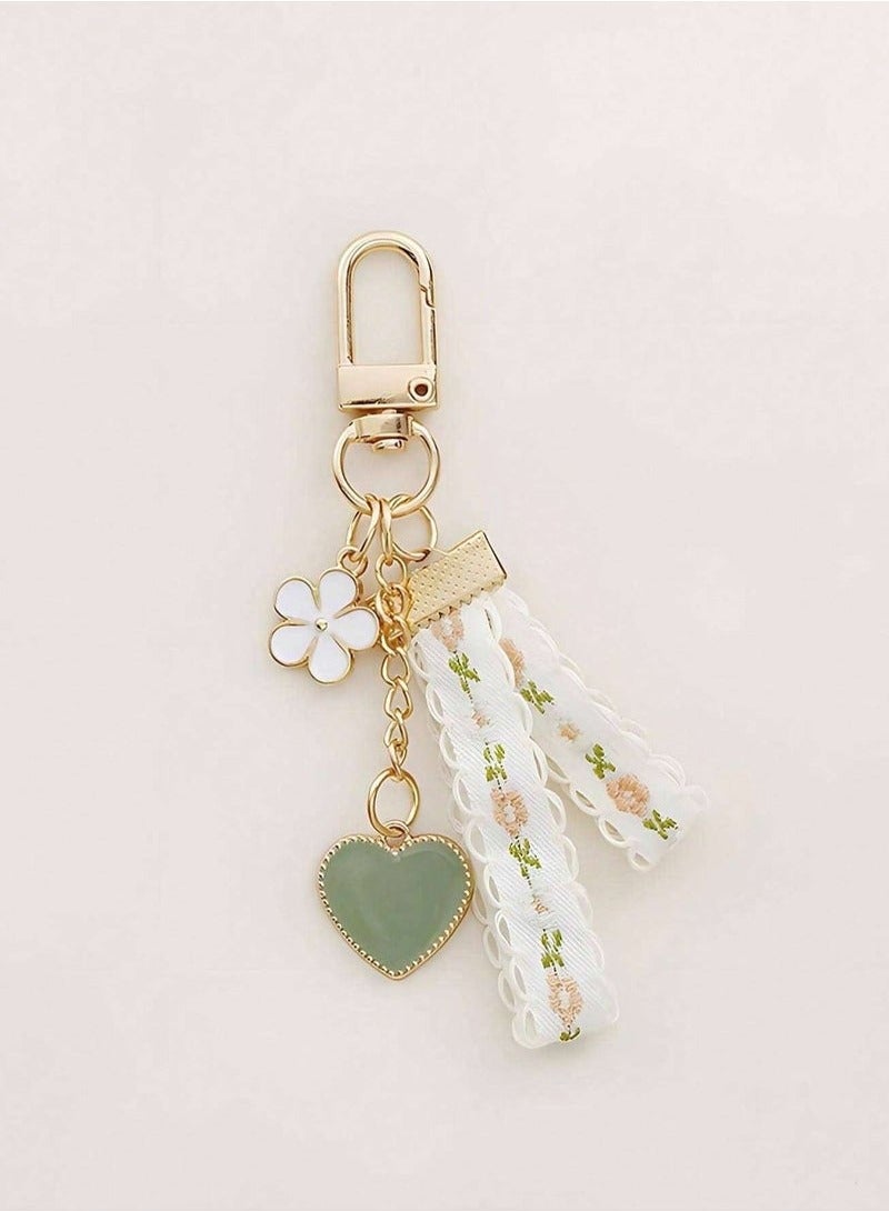 Lace and flower design key chain with heart pendant - Image 1