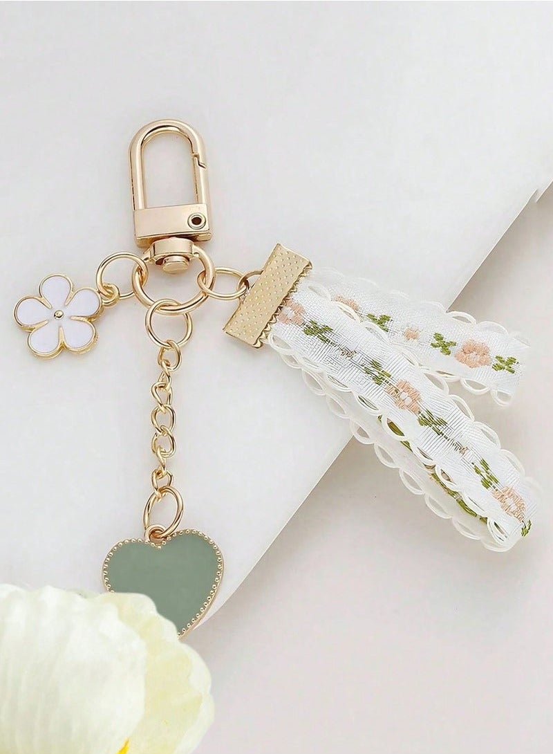 Lace and flower design key chain with heart pendant - Image 3