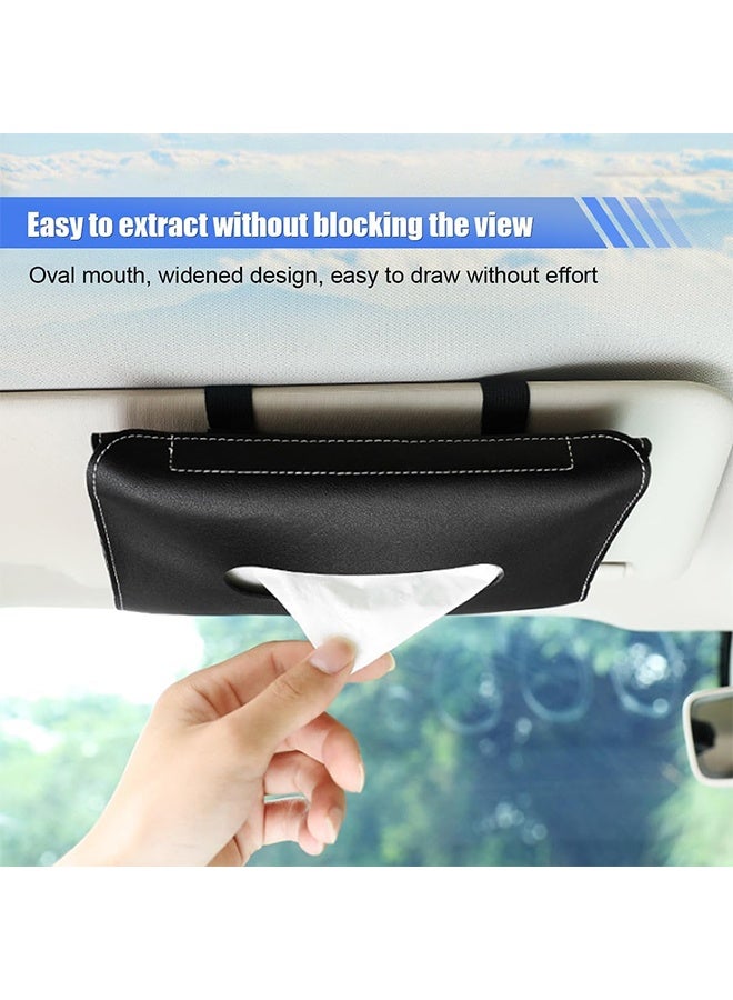 حامل مناديل للسيارة - حامل علبة مناديل جلدية، موزع كمامات للسيارة - حامل مناديل معلق للسيارة، موزع مناديل للسيارة - حامل كمامات مستطيل، ملحق واقي الشمس للسيارات (أسود) - Image 4