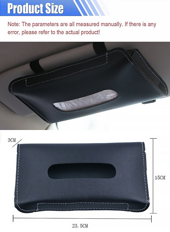 حامل مناديل للسيارة - حامل علبة مناديل جلدية، موزع كمامات للسيارة - حامل مناديل معلق للسيارة، موزع مناديل للسيارة - حامل كمامات مستطيل، ملحق واقي الشمس للسيارات (أسود) - Image 2