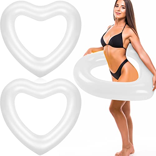 Junkin 3 Pcs 47 3 x 39 4 Inch White Heart Pool Float Bachelorette Inflatable Swim Float Bride Pool Water Ring Loungers Tube Swimming for Engagement Wedding Summer Beach Party - Image 1