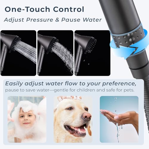 Ryamen 2026 Magnetic Filtered Shower Head with Handheld– High Pressure Showerhead with Power Wash Mode, Chlorine Removal, Massage Brush, Pressure Adjustable, One-Touch Pause (Gray) - Image 2