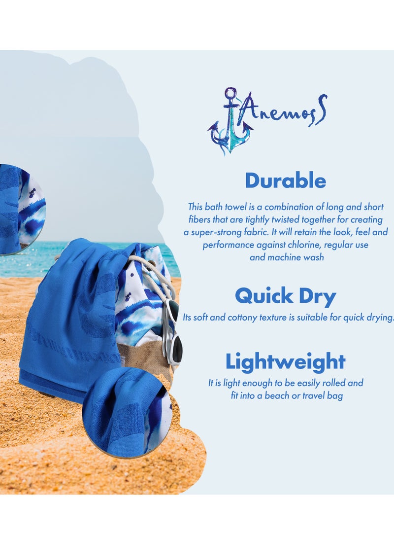 Anemoss Large Size Beach Towel, 100% Turkish Cotton, Sailor Knot Design, Blue, High Absorbent, Soft Towel, 70x140cm - Image 2