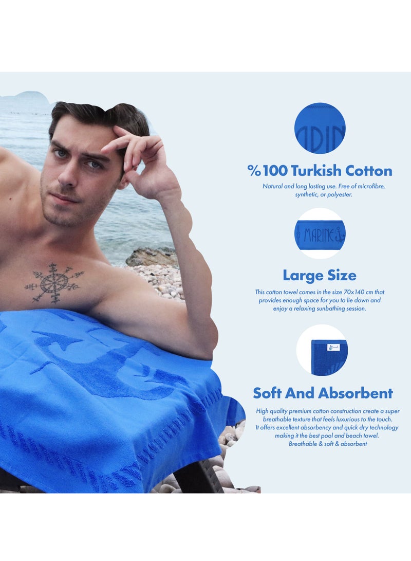 Anemoss Large Size Beach Towel, 100% Turkish Cotton, Sailor Knot Design, Blue, High Absorbent, Soft Towel, 70x140cm - Image 3