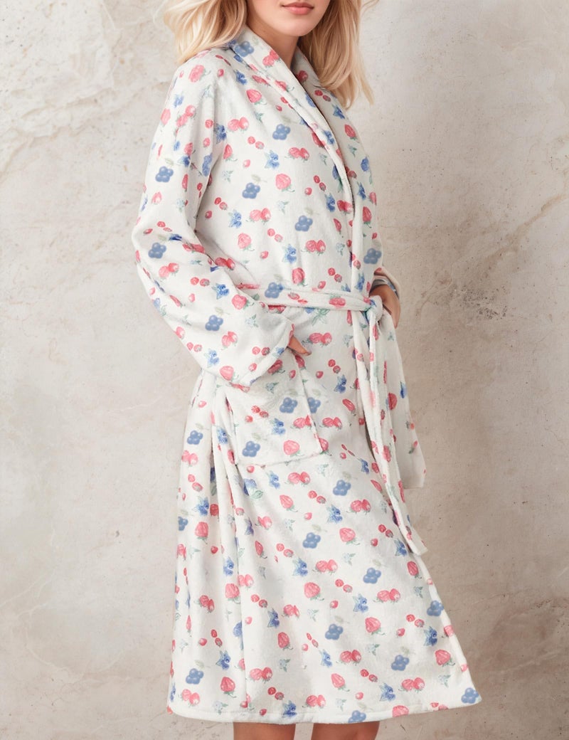 TIKITIDES Robes for Women Cute Robes Spring Summer Robe Fleece Bathrobes Women Robe Soft Plush Fruit Floral Print Lightweight Fuzzy Lounge Bathrobe - Image 2