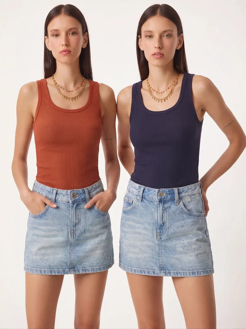 هابينس اسطنبول ISTANBUL Fitted U Collar Knitted 2- Pack Tank Top