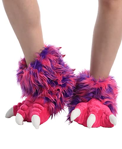 Lazy One Animal Paw Slippers for Kids and Adults, Fun Costume for Kids, Cozy Furry Slippers (Pink Monster, Small) - Image 2