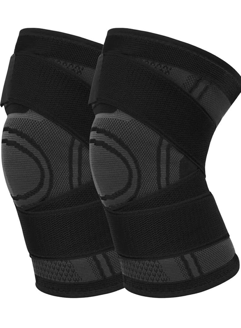 حزمة من 2 دعامة للركبة بضغط مع دعم جل السيليكون - مثبت للركبة لالتهاب المفاصل، الرياضة، الجري، رفع الأثقال، تخفيف تمزق الغضروف، مريحة وقابلة للتنفس للرجال والنساء، وسادات للركبة - Image 1