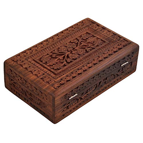 Fine Craft India صناديق مجوهرات خشبية من فن الحرف الهندية - منظم تخزين هدايا للنساء لمجموعة قلائد وأقراط وأساور وحامل تشوري هدية للرجال - Image 3