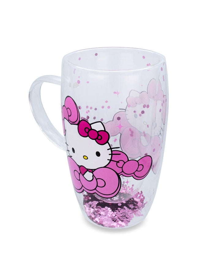 Silver Buffalo Sanrio Hello Kitty Bows and Stars Confetti Glass Mug | Double-Walled Cold Cup For Boba Milk Tea Beverage - Image 2