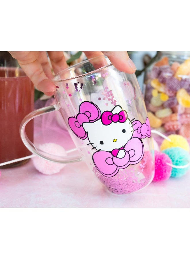 Silver Buffalo Sanrio Hello Kitty Bows and Stars Confetti Glass Mug | Double-Walled Cold Cup For Boba Milk Tea Beverage - Image 4
