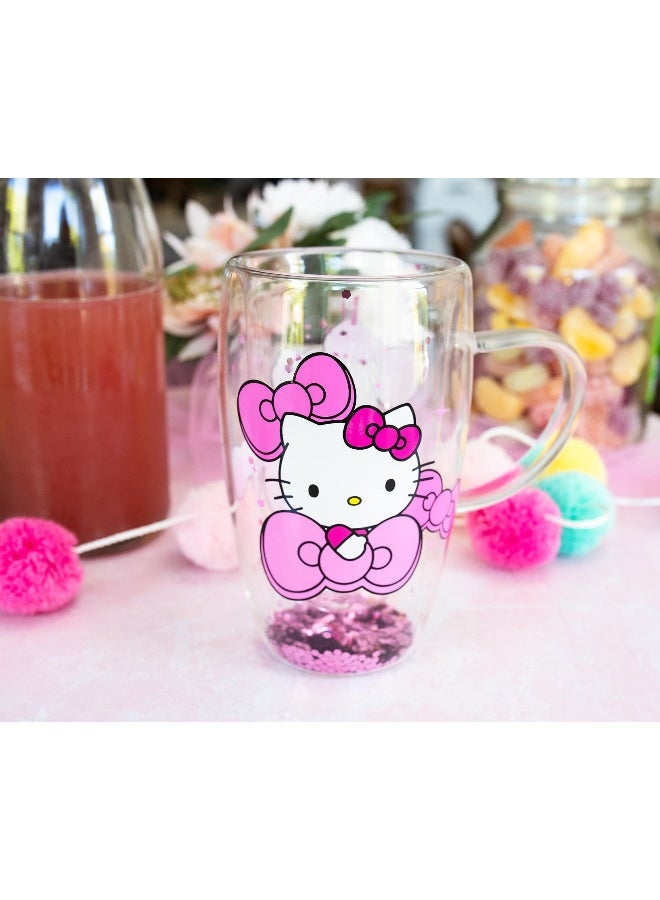 Silver Buffalo Sanrio Hello Kitty Bows and Stars Confetti Glass Mug | Double-Walled Cold Cup For Boba Milk Tea Beverage - Image 3