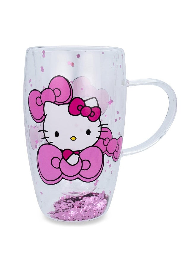 Silver Buffalo Sanrio Hello Kitty Bows and Stars Confetti Glass Mug | Double-Walled Cold Cup For Boba Milk Tea Beverage - Image 1