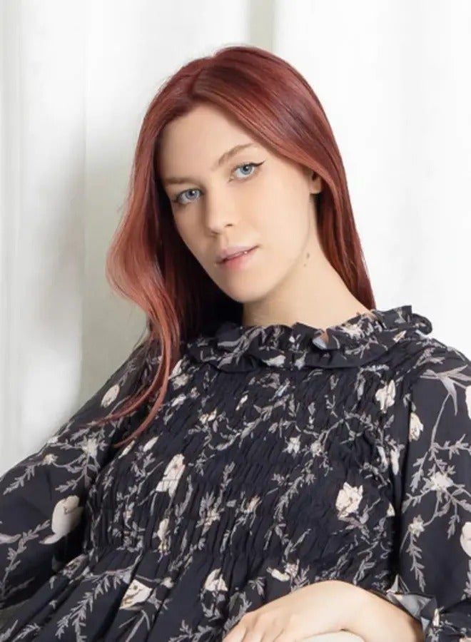 Ideal Platted Black Maxi Dress with Floral Pattern  - Image 2