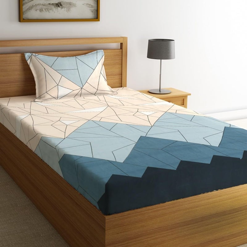 Fashion String 144TC Microfibre Abstract Geometric Line Art Single Bedsheet with 1 Pillow Cover - Image 1