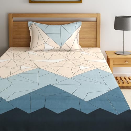 Fashion String 144TC Microfibre Abstract Geometric Line Art Single Bedsheet with 1 Pillow Cover - Image 2