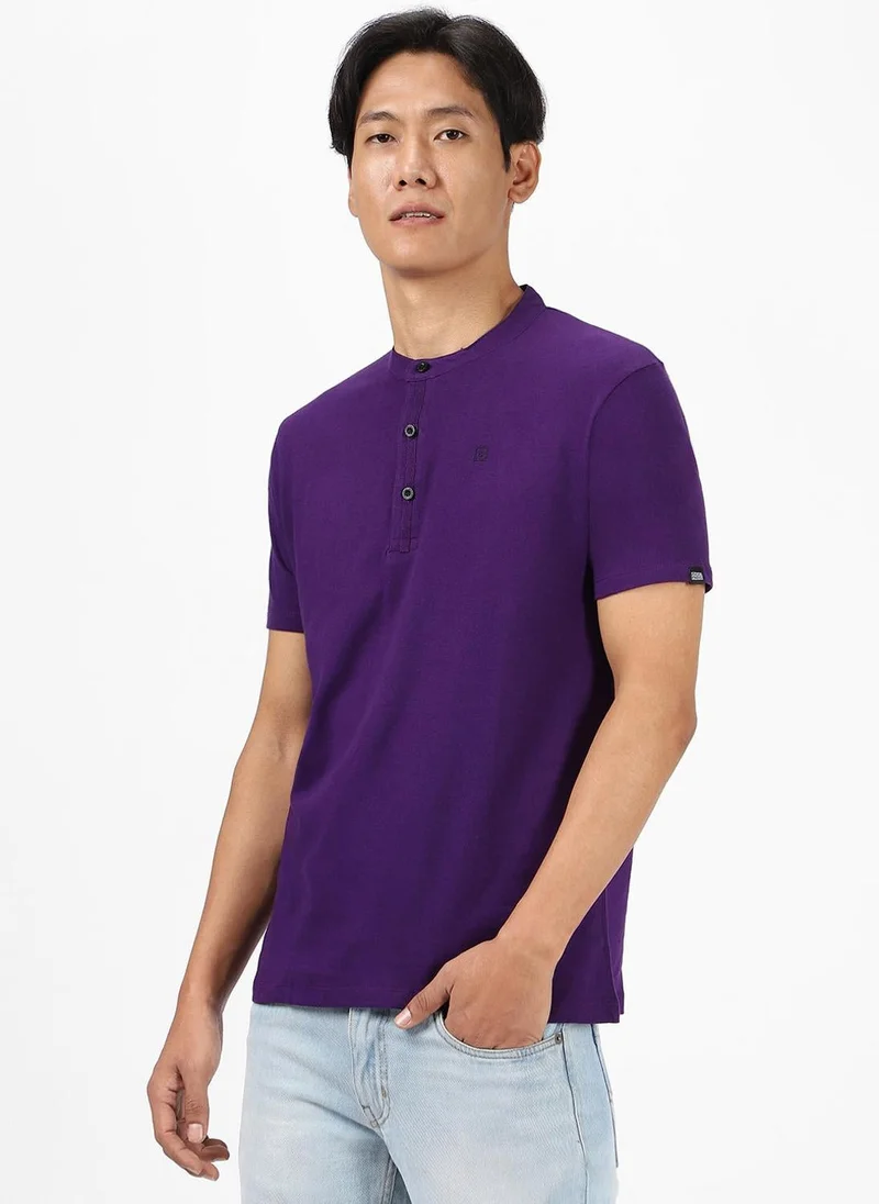 Urbano Fashion  Urbano Fashion Men's Purple Solid Mandarin Collar Slim Fit Cotton T-Shirt for Men | Best Price UAE