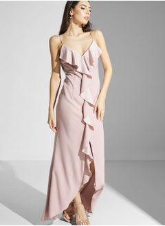 Waterfall Trim Asymmetrical Hem Dress