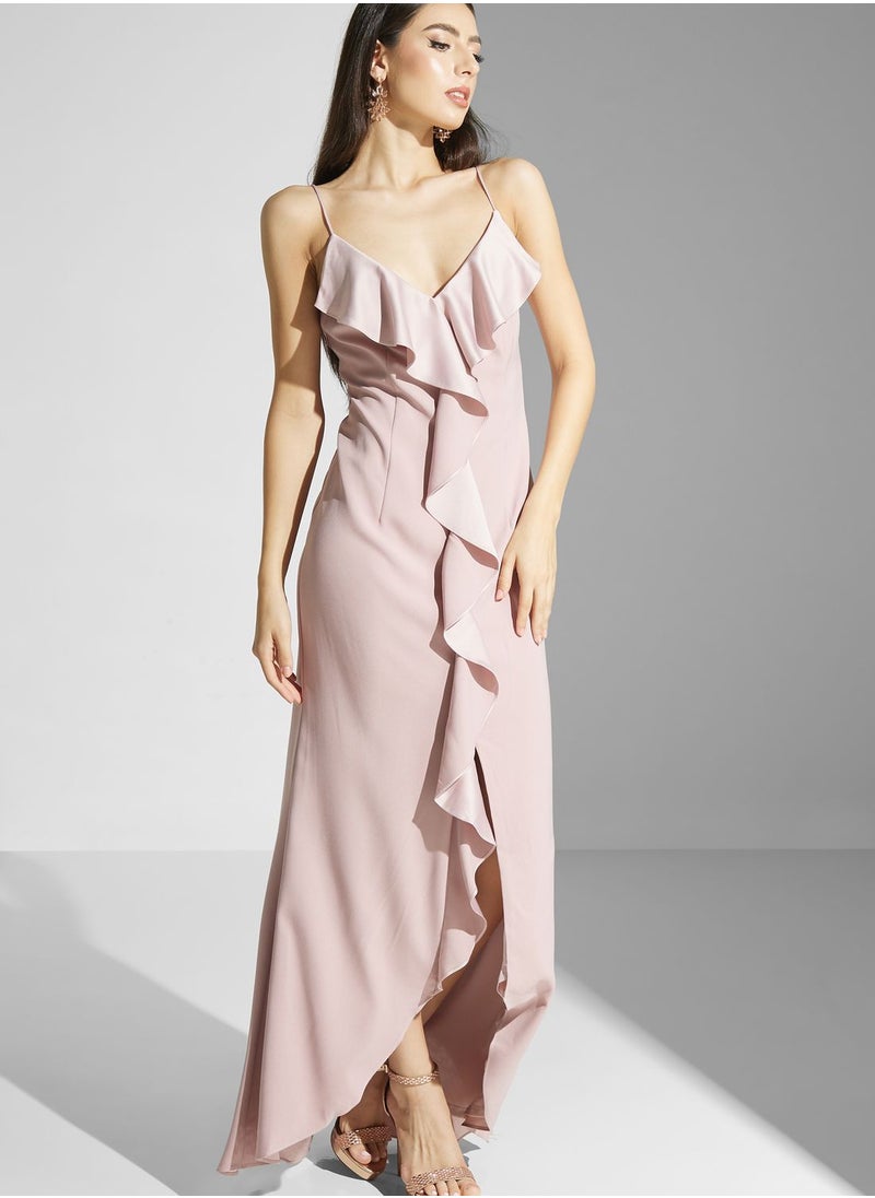 Adrianna Papell - Waterfall Trim Asymmetrical Hem Dress - Image 1
