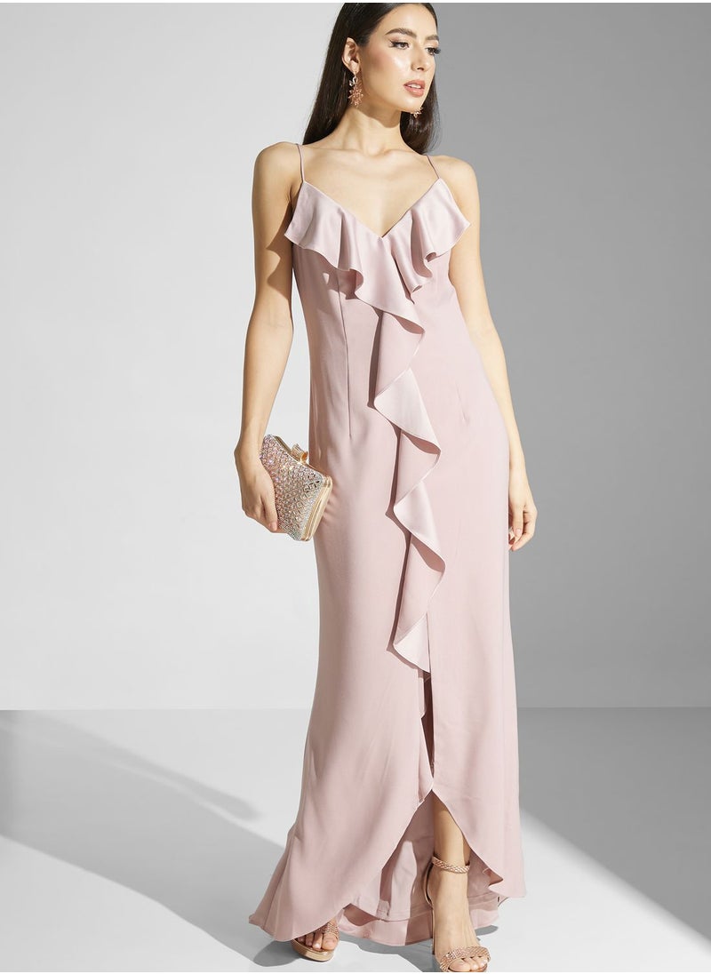 Adrianna Papell - Waterfall Trim Asymmetrical Hem Dress - Image 1