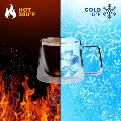 Femora Double Wall Glass Tea Cups, 200 Ml, Insulated Tea & Coffee Cups, Hot & Cold Drinks, Coffee, Tea, Milk, Cappuccino, Juice, Microwave Safe, Stylish Espresso Chocolate Beverage, Pack of 1 - Image 3