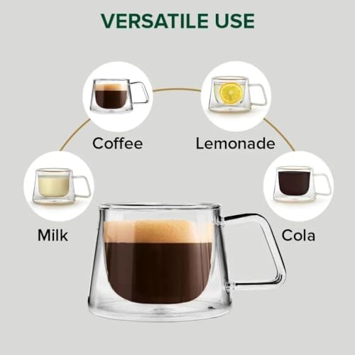 Femora Double Wall Glass Tea Cups, 200 Ml, Insulated Tea & Coffee Cups, Hot & Cold Drinks, Coffee, Tea, Milk, Cappuccino, Juice, Microwave Safe, Stylish Espresso Chocolate Beverage, Pack of 1 - Image 2