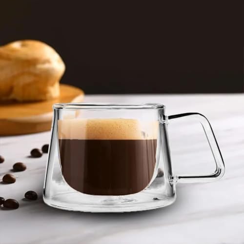 Femora Double Wall Glass Tea Cups, 200 Ml, Insulated Tea & Coffee Cups, Hot & Cold Drinks, Coffee, Tea, Milk, Cappuccino, Juice, Microwave Safe, Stylish Espresso Chocolate Beverage, Pack of 1 - Image 1