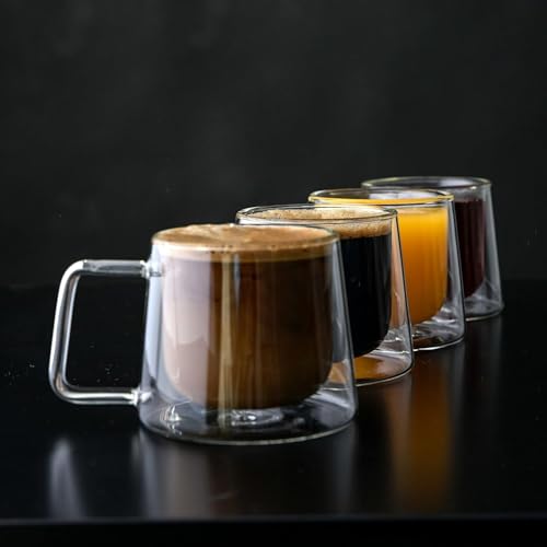 Femora Double Wall Glass Tea Cups, 200 Ml, Insulated Tea & Coffee Cups, Hot & Cold Drinks, Coffee, Tea, Milk, Cappuccino, Juice, Microwave Safe, Stylish Espresso Chocolate Beverage, Pack of 1 - Image 4