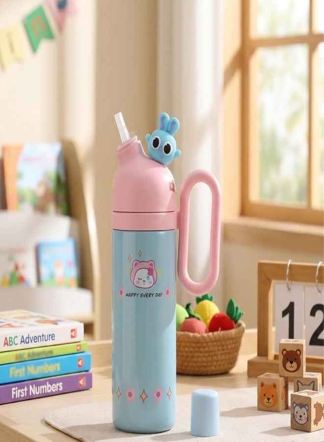 Crafty Cuddle زجاجة ماء للأطفال من كرافتي كادل، مصنوعة من الفولاذ المقاوم للصدأ، سعة 800 مل، مزودة بماصة، زجاجة شرب مانعة للتسرب مطبوعة برسومات كرتونية، زجاجة مدرسية خالية من مادة BPA للأولاد والبنات، زجاجة كبيرة 29 سم (وردي-أزرق) - Image 3
