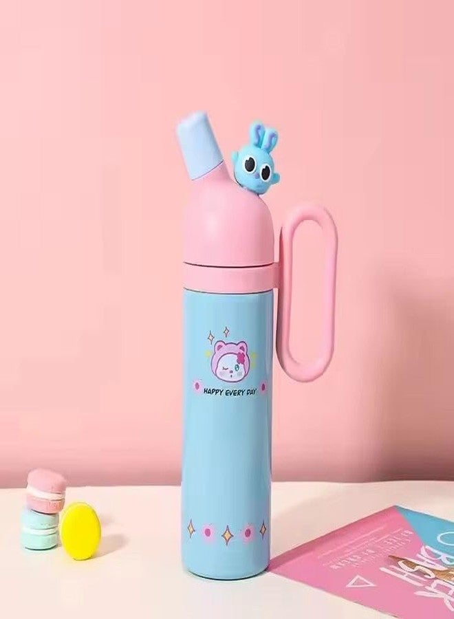Crafty Cuddle زجاجة ماء للأطفال من كرافتي كادل، مصنوعة من الفولاذ المقاوم للصدأ، سعة 800 مل، مزودة بماصة، زجاجة شرب مانعة للتسرب مطبوعة برسومات كرتونية، زجاجة مدرسية خالية من مادة BPA للأولاد والبنات، زجاجة كبيرة 29 سم (وردي-أزرق) - Image 1