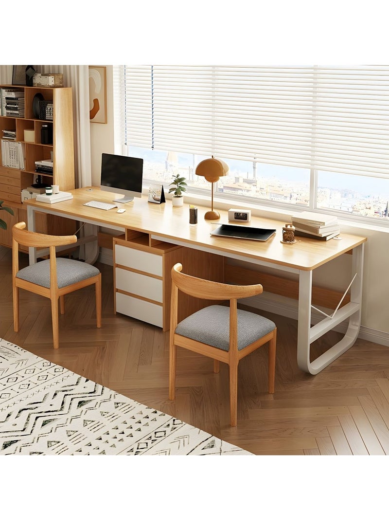 DubaiGallery طاولة دراسة مزدوجة مقاعد لشخصين بتصميم حديث متعدد الوظائف لمكتب المنزل مع أدراج تخزين لغرفة النوم أو غرفة المعيشة أو المكاتب 200x50x72 سم - Image 2