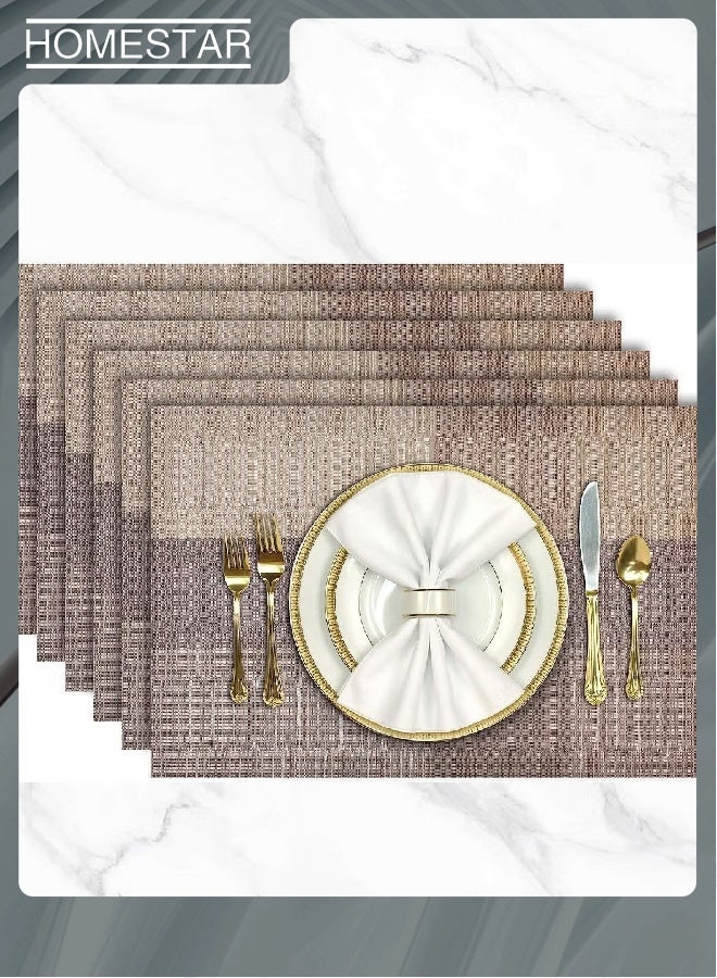 هومستر Placemats مجموعة من 6 مقاومة للحرارة المنسوجة الفينيل غسل البلاستيك مكان حصاري 30 * 45 + 1 قطعة 30 * 180، غير انزلاق بقعة مقاومة في الهواء الطلق / الداخلي طاولة حصاري لتناول الطعام البني - Image 3