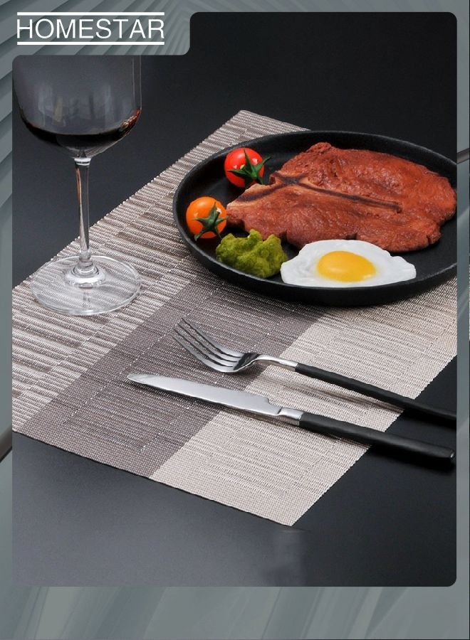 هومستر Placemats مجموعة من 6 مقاومة للحرارة المنسوجة الفينيل غسل البلاستيك مكان حصاري 30 * 45 + 1 قطعة 30 * 180، غير انزلاق بقعة مقاومة في الهواء الطلق / الداخلي طاولة حصاري لتناول الطعام البني - Image 4