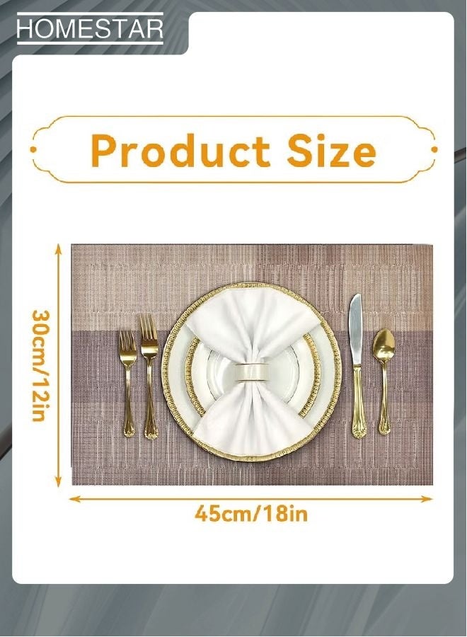هومستر Placemats مجموعة من 6 مقاومة للحرارة المنسوجة الفينيل غسل البلاستيك مكان حصاري 30 * 45 + 1 قطعة 30 * 180، غير انزلاق بقعة مقاومة في الهواء الطلق / الداخلي طاولة حصاري لتناول الطعام البني - Image 5