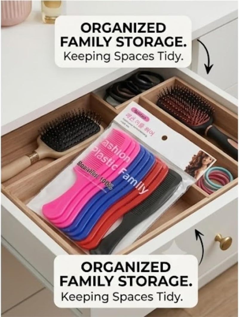 Hasanat Essentials 10-Piece Multi-Colored Plastic Hair Comb Set for All Hair Types - Image 5
