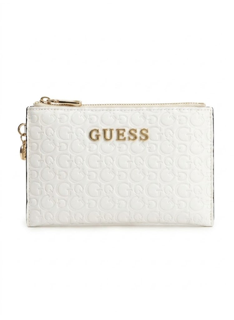 Guess Shannon Debossed G-Logo Pouch with Tassel Detail - White