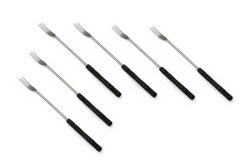 Swissmar Swissmar Cheese Fondue Forks  Set of 6 with Dark Wood Numbered Handles  Stainless Steel 3Tine Curved Tips  Heat Resistant  10 Long Fondue Forks for Cheese Bread  Entertaining 