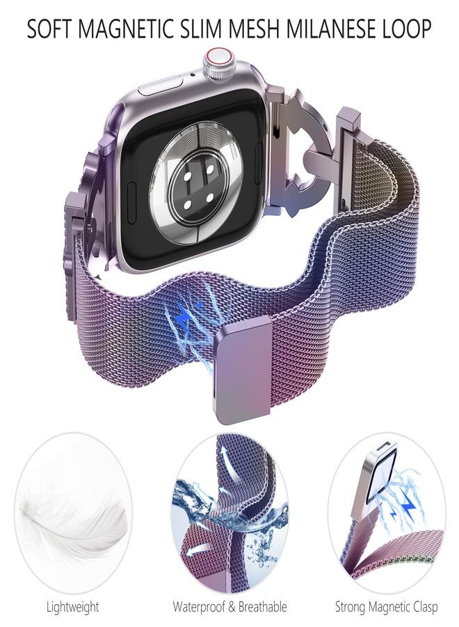 WINGLE Milanese Loop for Apple Watch Bands Series 11 10 42mm Women Slim Magnetic Metal Mesh Band with Bling Glitter Case Screen Protector Dressy Apple Watch Band iWatch Strap for Woman, Iridescent - Image 3