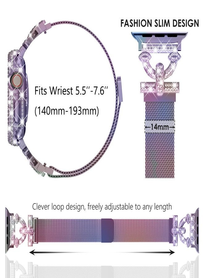 WINGLE Milanese Loop for Apple Watch Bands Series 11 10 42mm Women Slim Magnetic Metal Mesh Band with Bling Glitter Case Screen Protector Dressy Apple Watch Band iWatch Strap for Woman, Iridescent - Image 5