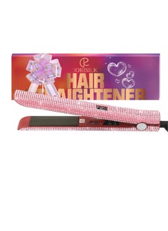 DORISILK DORISILK 480F High Temp Titanium Flat Iron Pink Hair Straightener and Curler 2 in 1 Bedazzled Rhinestone Crystal Bling Straightening Curling Flattening Iron 30s Fast Heat Dual Voltage 1 Soft Pink 