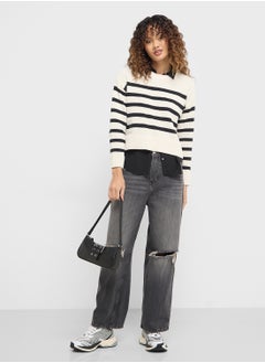 ONLY Crew Neck Striped Cardigan  - Image 4