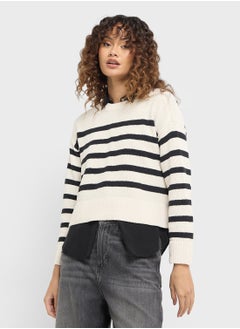 ONLY Crew Neck Striped Cardigan  - Image 1