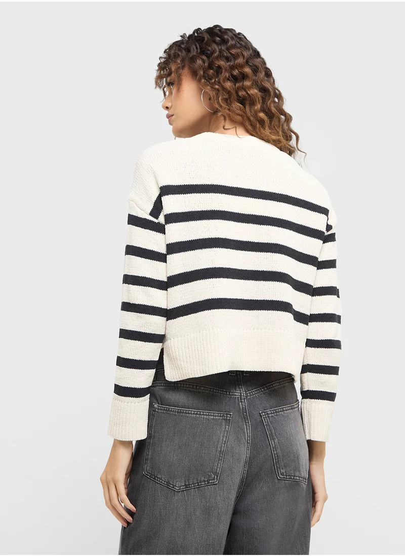 ONLY Crew Neck Striped Cardigan