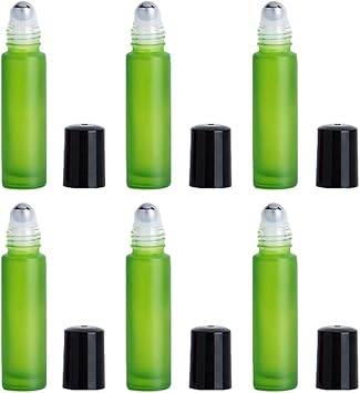 Quupy QUUPY 6Pcs 10ML13 OZ Glass Roller Bottles Essential Oil Roller Bottles Empty Refillable Glass Roller Bottles with Lid for Fragrance AromatherapyGreen - Image 1