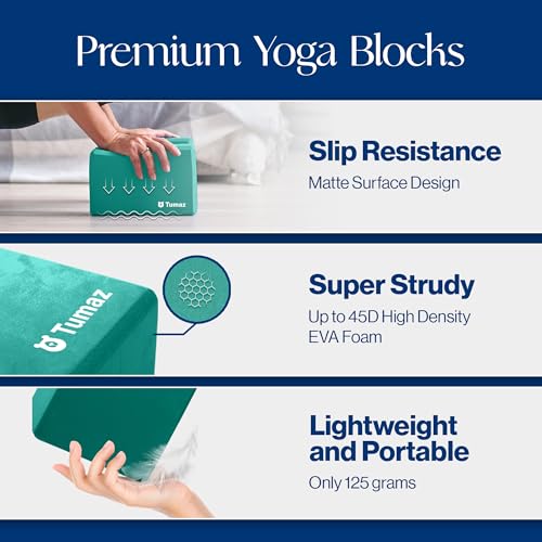 Tumaz Yoga Blocks 2 Pack Set, High Density/Lightweight EVA Foam and Non-Slip Natural Cork Blocks Premium Set - E-Book Included - Image 3