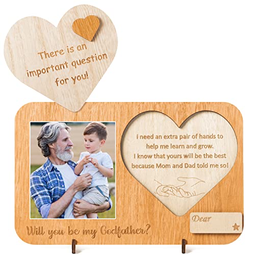 CJiangpo Will You Be My Godfather Proposal Gifts Picture Frame from Godchild Wooden Godfather Announcement Photo Frame Fathers Day Birthday Gift