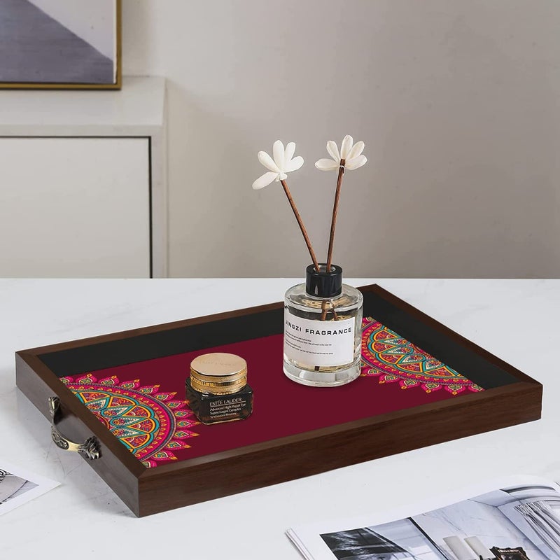 PAPER PLANE DESIGN Wooden Serving Tray for Serving, Table Decoration (12 X 18 Inch, Large, Brown, Mandala Square - Image 5