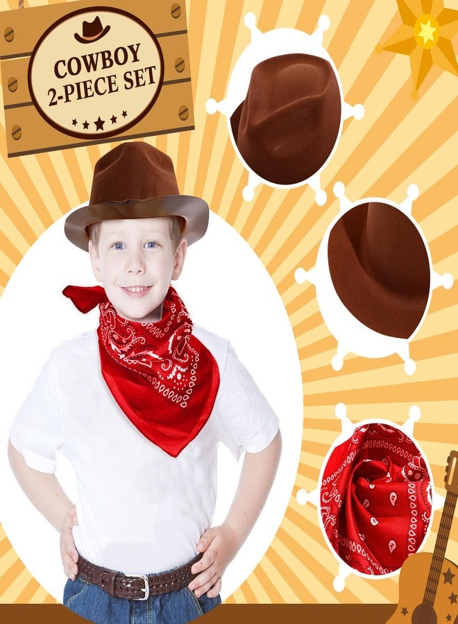 Haysandy 24 Pcs Western Cowboy Hat Set,Felt Cowboy Themed Party Hats with Paisley Bandanas for Kids Costume Party(Brown) - Image 3